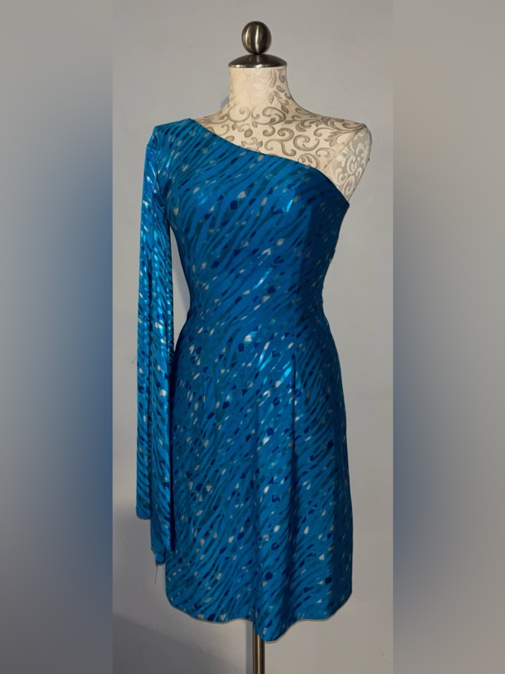 One-Shoulder Shimmer Midi Dress in Bright Blue #SR1